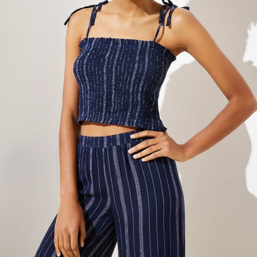 LOFT Beach Striped Crinkle Tie Strap Top